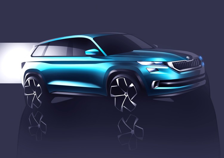 4x4Schweiz-News: Frontansicht der Skoda SUV Studie Vision S, die auf dem Genfer Salon (3. bis 13. März) präsentiert wird. Das 4,70 Meter lange Mittelklasse-SUV soll bis zu sieben Personen in drei Sitzreihen Platz bieten. Optisch orientiert sich der Allrader mit seinen scharf geschnittenen Karosserielinien und dem selbstbewussten Kühlergrill am Design der frisch erneuerten Modellpalette um Octavia und Superb.