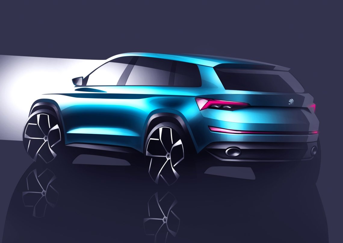 4x4Schweiz-News: Heckansicht der Skoda SUV Studie Vision S, die auf dem Genfer Salon (3. bis 13. März) präsentiert wird. Das 4,70 Meter lange Mittelklasse-SUV soll bis zu sieben Personen in drei Sitzreihen Platz bieten. Optisch orientiert sich der Allrader mit seinen scharf geschnittenen Karosserielinien und dem selbstbewussten Kühlergrill am Design der frisch erneuerten Modellpalette um Octavia und Superb.