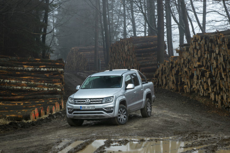 4x4Schweiz-Test: VW Amarok 4Motion V6 Offroad Waldweg vor Holzschlag