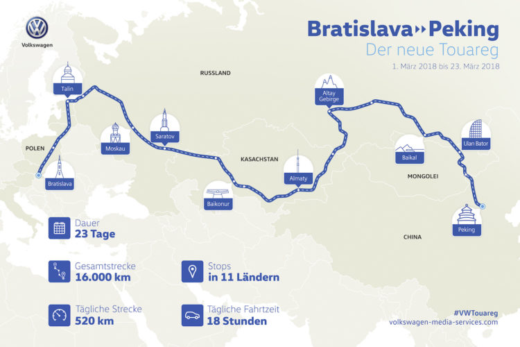 Die Route des Projekts Bratislava nach Beijing