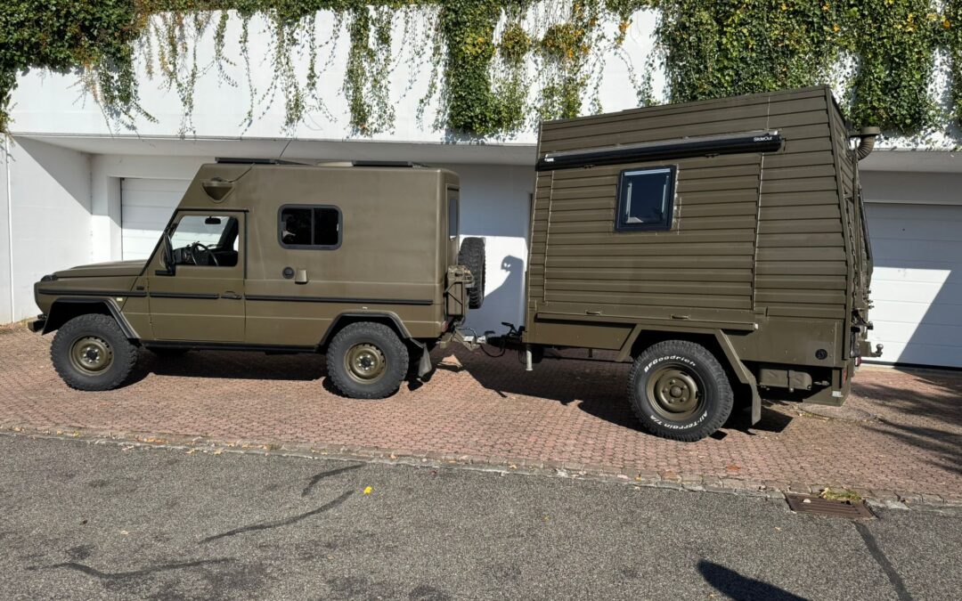 Puch / Mercedes 230 GE Expeditionsfahrzeug mit Wohnanhänger